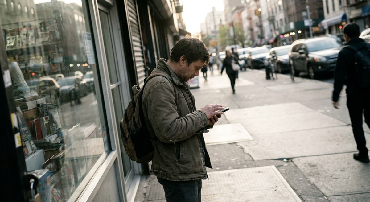 Client laissant un avis sur son téléphone après une visite en boutique