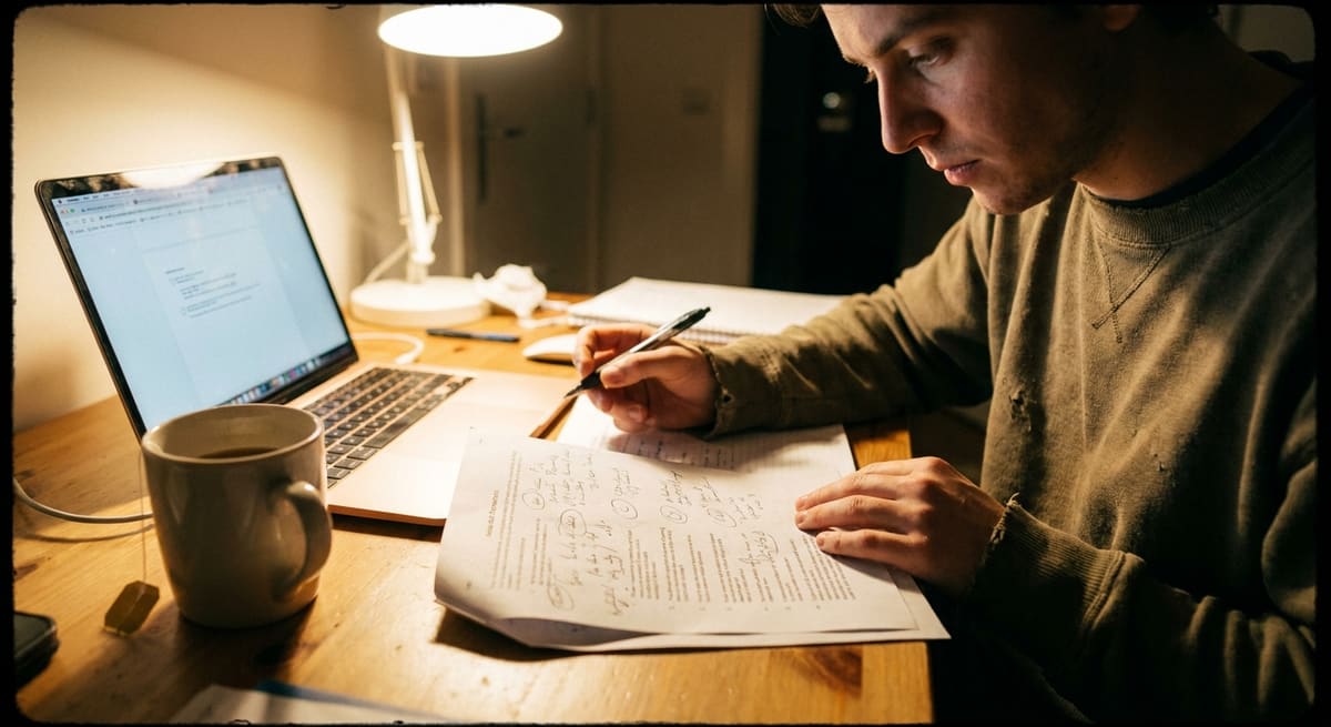 Rédacteur relisant un texte pour vérifier un test contenu ia