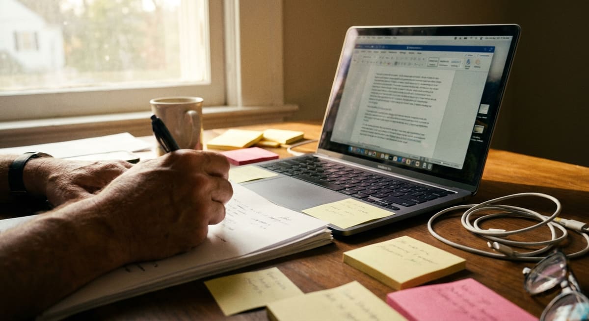 Rédacteur relisant un texte généré par ia gratuite en ligne avant publication