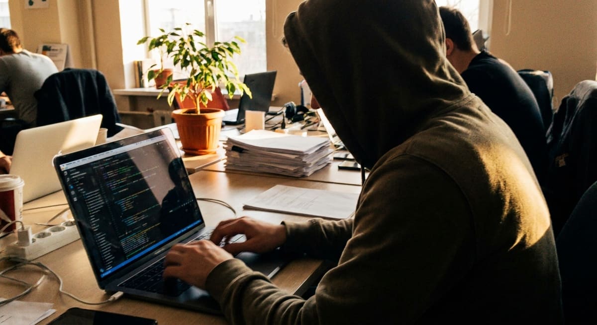 Développeur testant du code généré par une IA générative sur un ordinateur portable